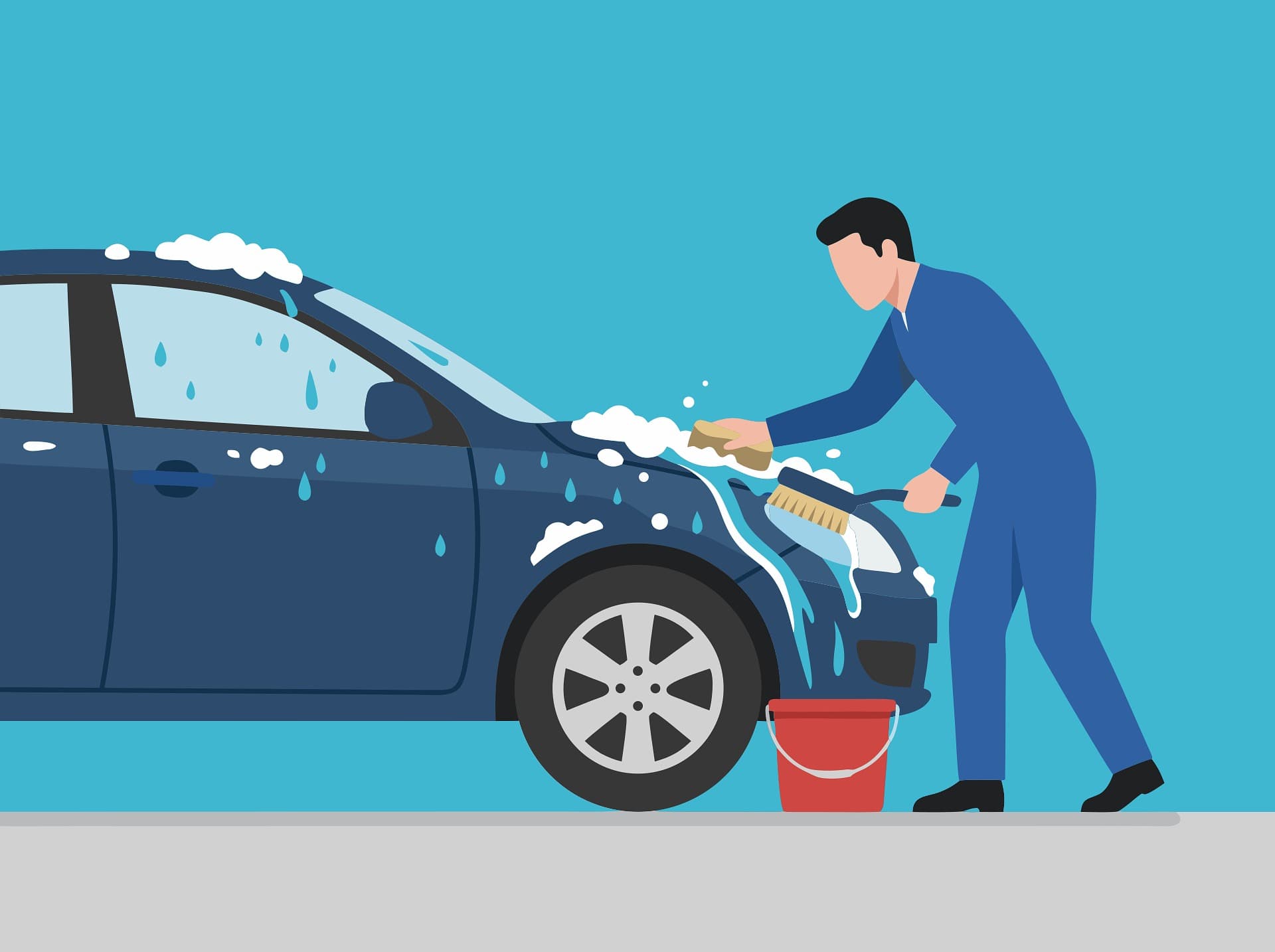 A car being hand washed and detailed